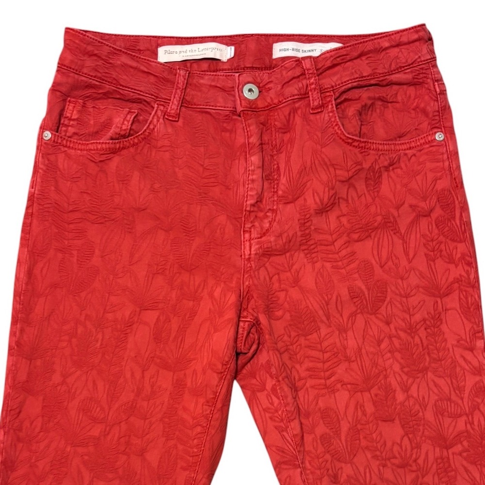 Pilcro and the Letterpress Anthropologie Red Floral Jacquard Skinny Boho Jean 30 - Picture 9 of 13